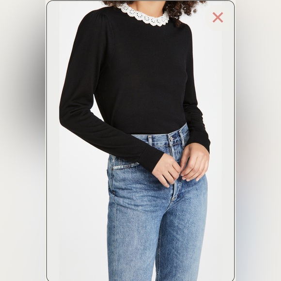 Veronica Beard Levina Sweater Black Women Ruffle Collar Pullover Top Size L - Picture 2 of 11